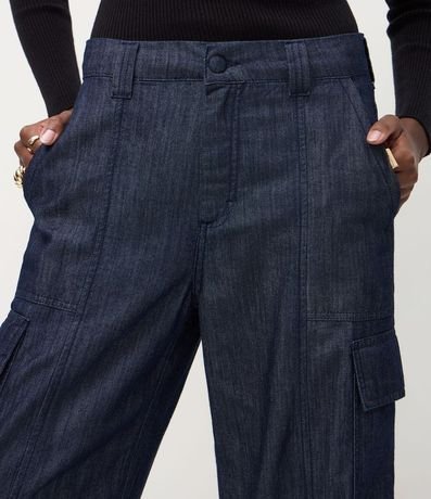 Pantalón Wide Leg en Jeans con Cintura Mediana y Bolsillos Cargo 4
