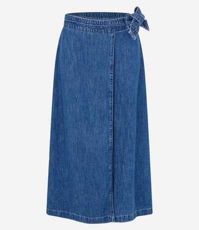 Pollera Lápis Midi en Jeans con Traspase Sobre