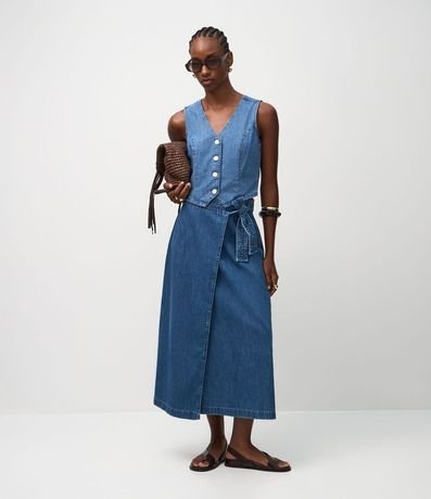 Pollera Lápis Midi en Jeans con Traspase Sobre