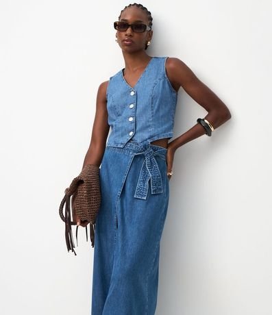 Pollera Lápis Midi en Jeans con Traspase Sobre 2