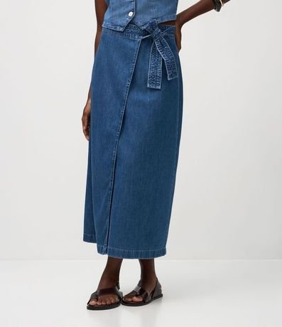 Pollera Lápis Midi en Jeans con Traspase Sobre 3