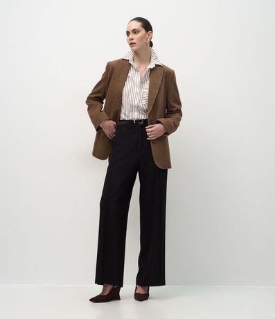 Pantalón Wide Leg Sastrería con Pliegues Delanteros y Cinturón