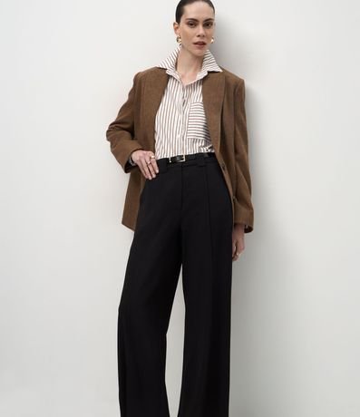 Pantalón Wide Leg Sastrería con Pliegues Delanteros y Cinturón 2