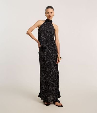 Pollera Recta Midi en Crepé con Estampado de Lunares