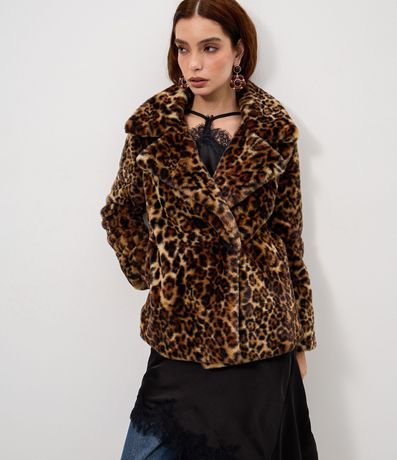 Campera Corta Animal Print con Pelo Sintético 3