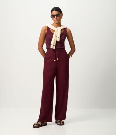 Pantalón Recto en Viscolino con Lazo Delantero