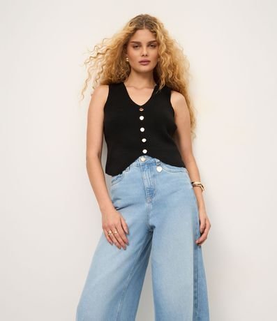 Pantalón Pantalona en Jeans con Cintura Alta y Detalle Charm 2