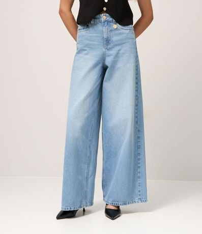 Pantalón Pantalona en Jeans con Cintura Alta y Detalle Charm 3