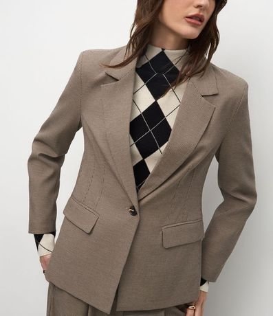 Blazer Sastrero de Silueta Reloj de Arena con Padron Pied de Poule 3
