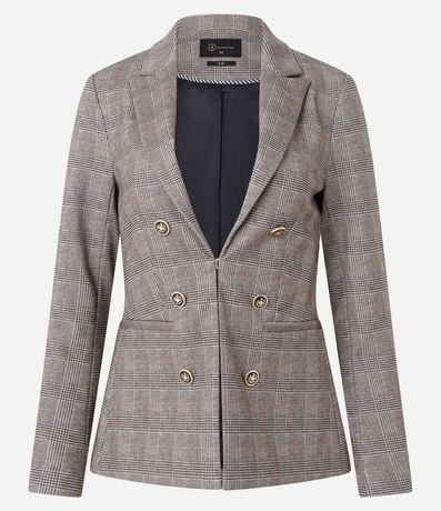 Blazer en Ponto Roma con Estampado de Cuadros