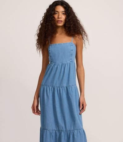 Vestido Midi en Jeans com Bretel Fino y Detalle Contrastantes 2