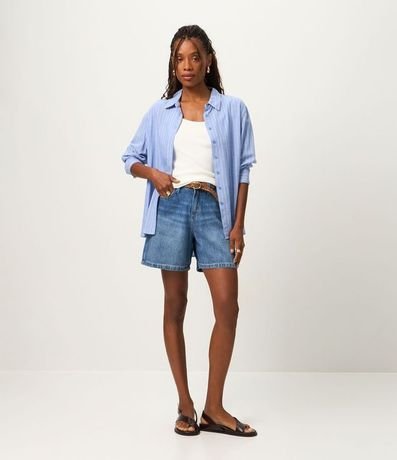 Bermuda en Jeans con Trabillas en la Cintura y Bolsillos 1