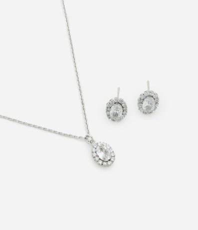 Conjunto de Collar con Colgante de Zirconia y Caravanas Punto de Luz