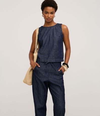 Pantalón Carrot Cintura Alta en Jeans con Amarre 2