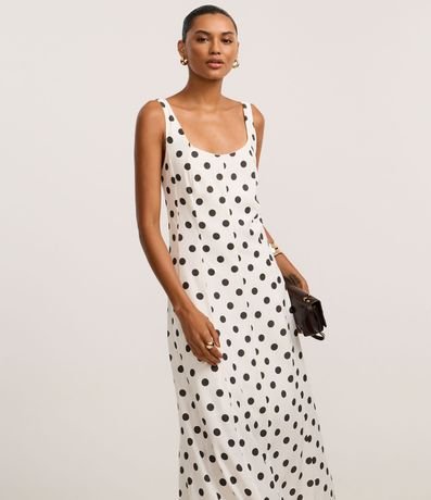 Vestido Evasê Midi en Viscolino con Estampa de Lunares 2