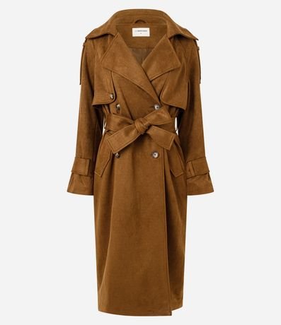 Trench Coat Alargado en Gamuza con Cinturón 7