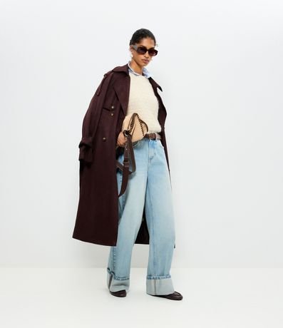 Trench Coat Alargado en Gamuza con Cinturón