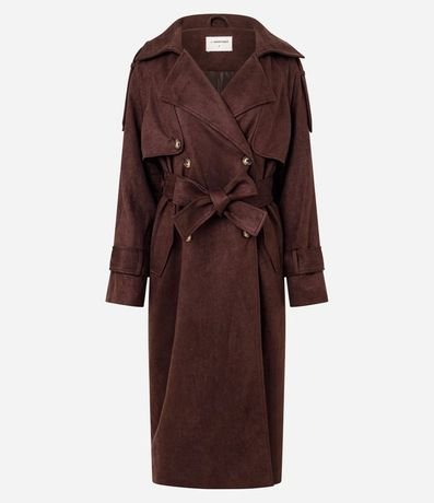 Trench Coat Alargado en Gamuza con Cinturón 8