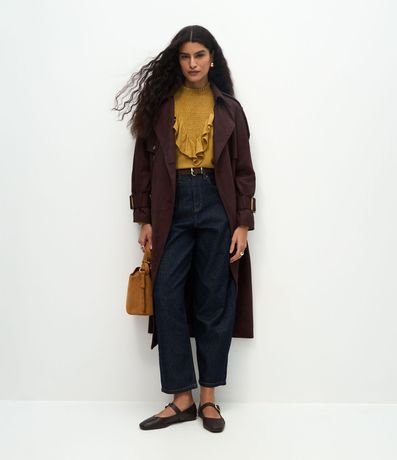Trench Coat Alargado en Gamuza con Cinturón 4
