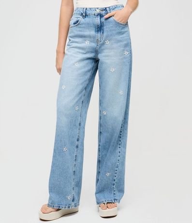 Pantalón de Jean Recto en Denim con Estampado Flor Hibiscos 2