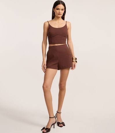 Blusa Cropped en Bengalina con Escote en U y Breteles Finos 2