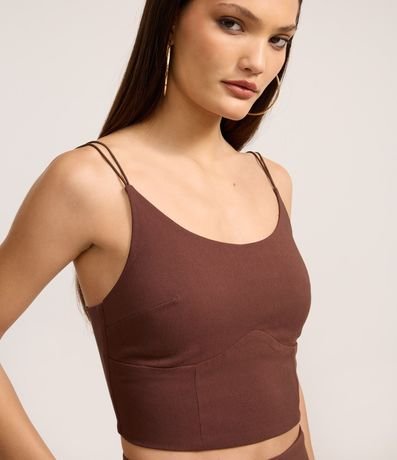 Blusa Cropped en Bengalina con Escote en U y Breteles Finos 3