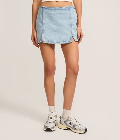 Short Pollera en Jeans con Recortes y Encajes 3