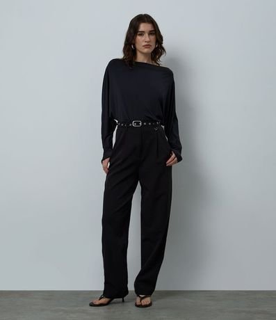 Pantalón Wide Leg Sastrería con Cinturón y Pliegues