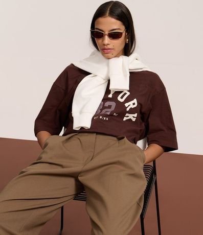 Remera Oversized en Algodón con Estampa Lettering New York 82 4