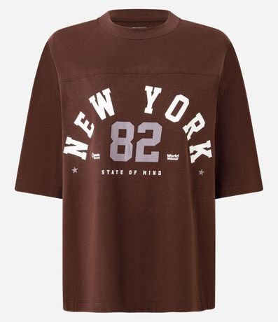 Remera Oversized en Algodón con Estampa Lettering New York 82 5