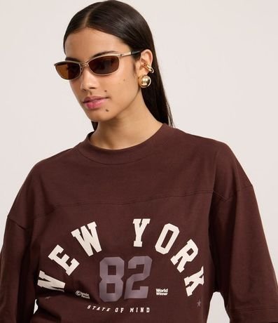 Remera Oversized en Algodón con Estampa Lettering New York 82