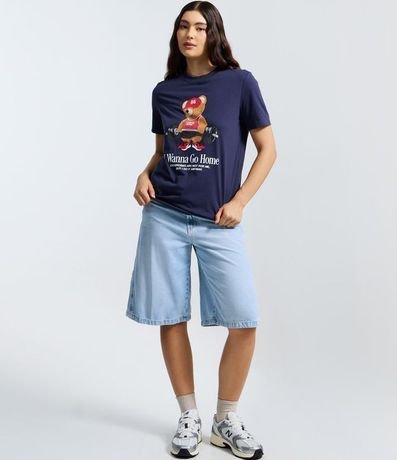 Remera Alargada en Algodón con Estampado de Oso Fitness 2