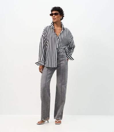 Pantalón Wide Leg en Jeans con Friso Delantero