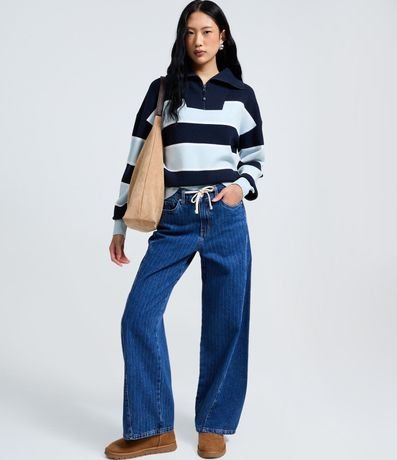 Buzo en Tricot a Rayas con Half Zip y Cuello Amplio 2