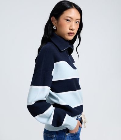Buzo en Tricot a Rayas con Half Zip y Cuello Amplio 4