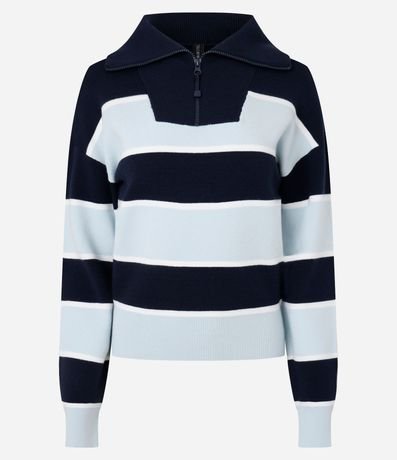 Buzo en Tricot a Rayas con Half Zip y Cuello Amplio 6