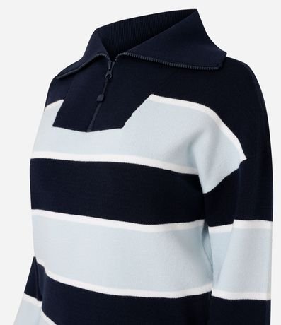 Buzo en Tricot a Rayas con Half Zip y Cuello Amplio 7