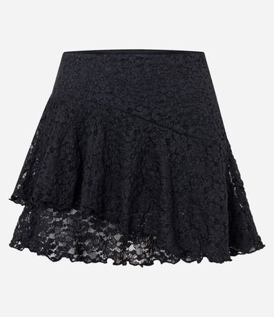 Pollera Corta en Encaje con Volado Asimétrico