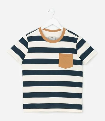 Remera Infantil Regular con Estampa de Rayas y Bolsillo - Talle 5 a 14 años