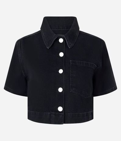 Camisa Cropped en Jeans con Botones y Bolsillo