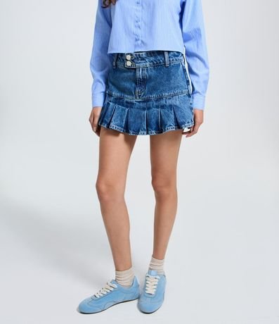 Short Pollera en Jeans con Cintura Traspasada y Pliegues 2