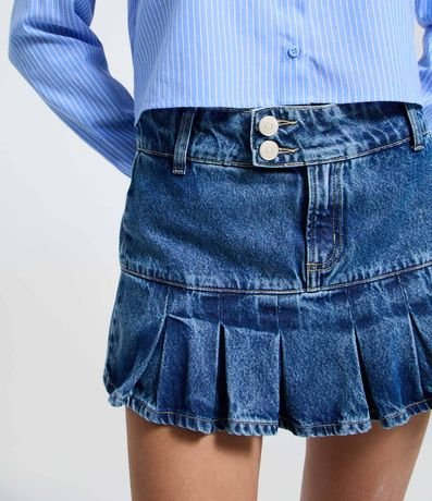 Short Pollera en Jeans con Cintura Traspasada y Pliegues 3