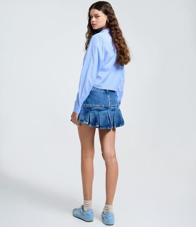 Short Pollera en Jeans con Cintura Traspasada y Pliegues 4