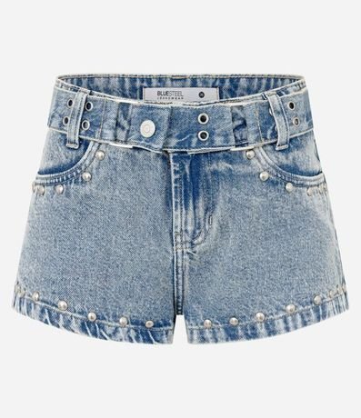 Short Micro en Jeans con Cintura Baja Cinturón y Tachuelas Aplicadas 3