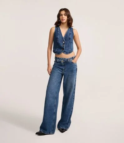 Pantalón Wide Leg en Jeans con Cintura Mediana y Cintura Traspasada 1
