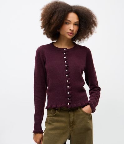Cardigan en Punto con Volados y Botones Nácar