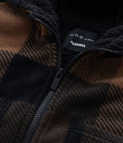 Saco Infantil en Fleece con Estampa de Cuadros y Capucha – Talle 5 a 14 años 2