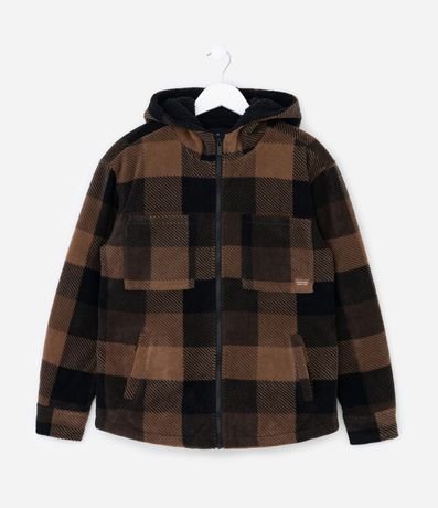 Saco Infantil en Fleece con Estampa de Cuadros y Capucha – Talle 5 a 14 años