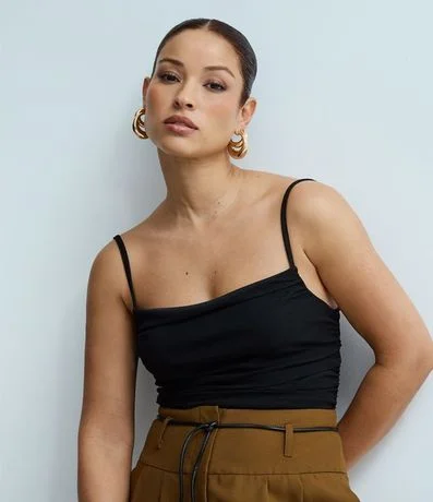 Body Bretel Fino en Tule con Fruncidos Laterales