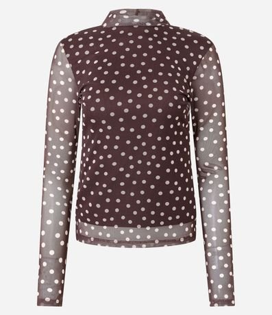 Blusa Manga Larga en Tule con Estampado Lunares 4
